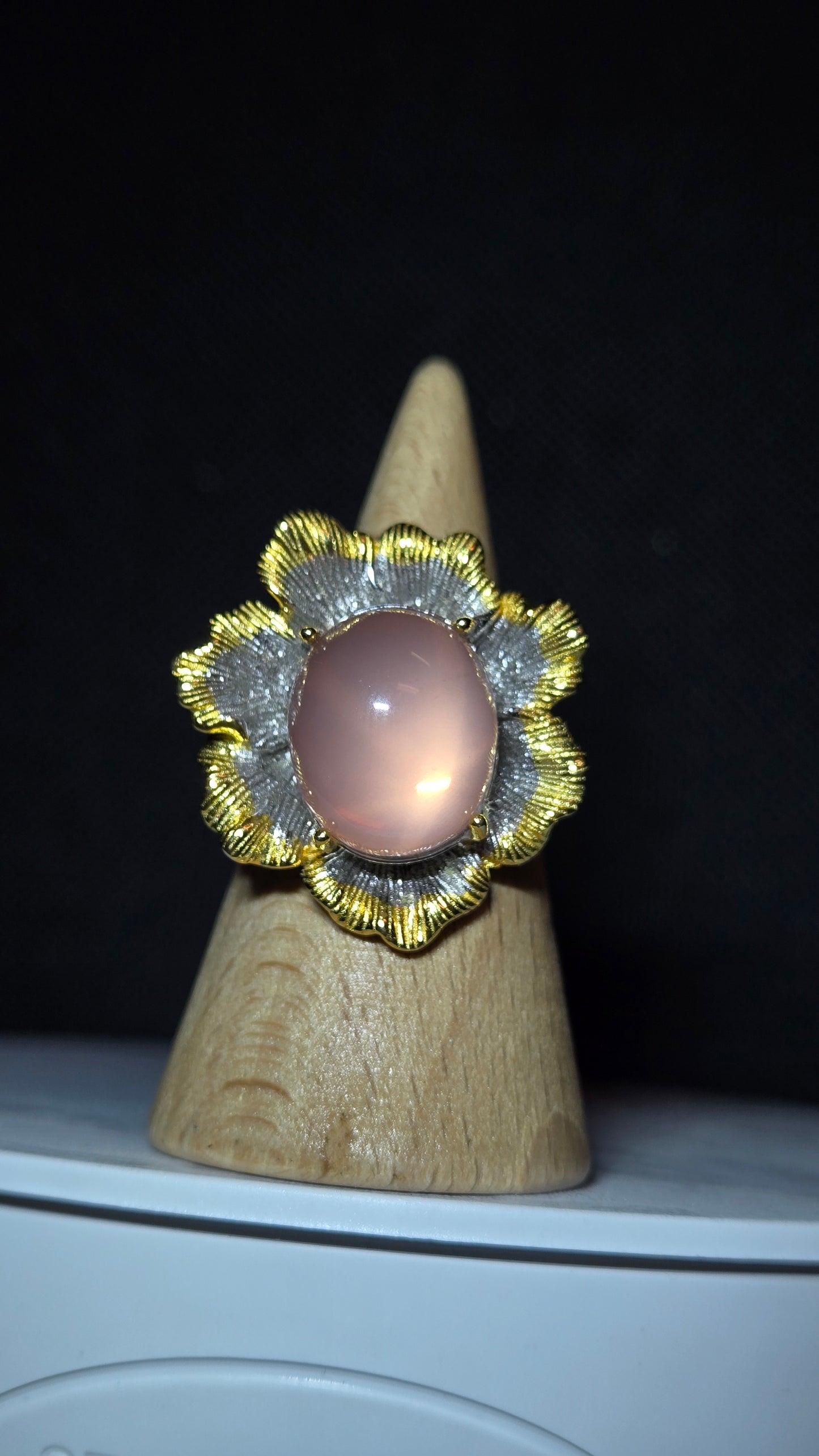 Rose Quartz with Floral Setting Ring