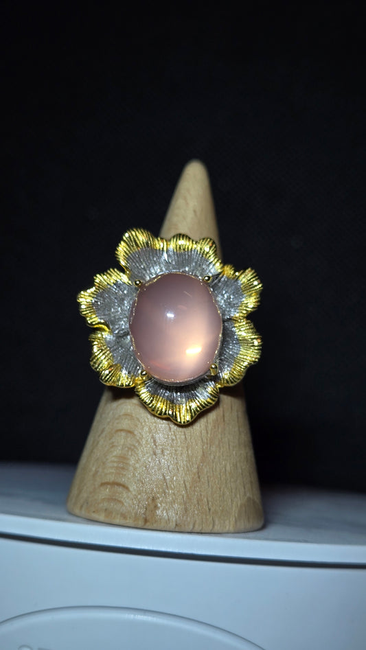 Rose Quartz with Floral Setting Ring