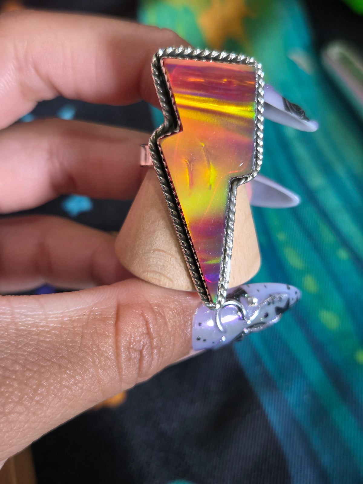 Aurora Opal Statement Bolt Rings